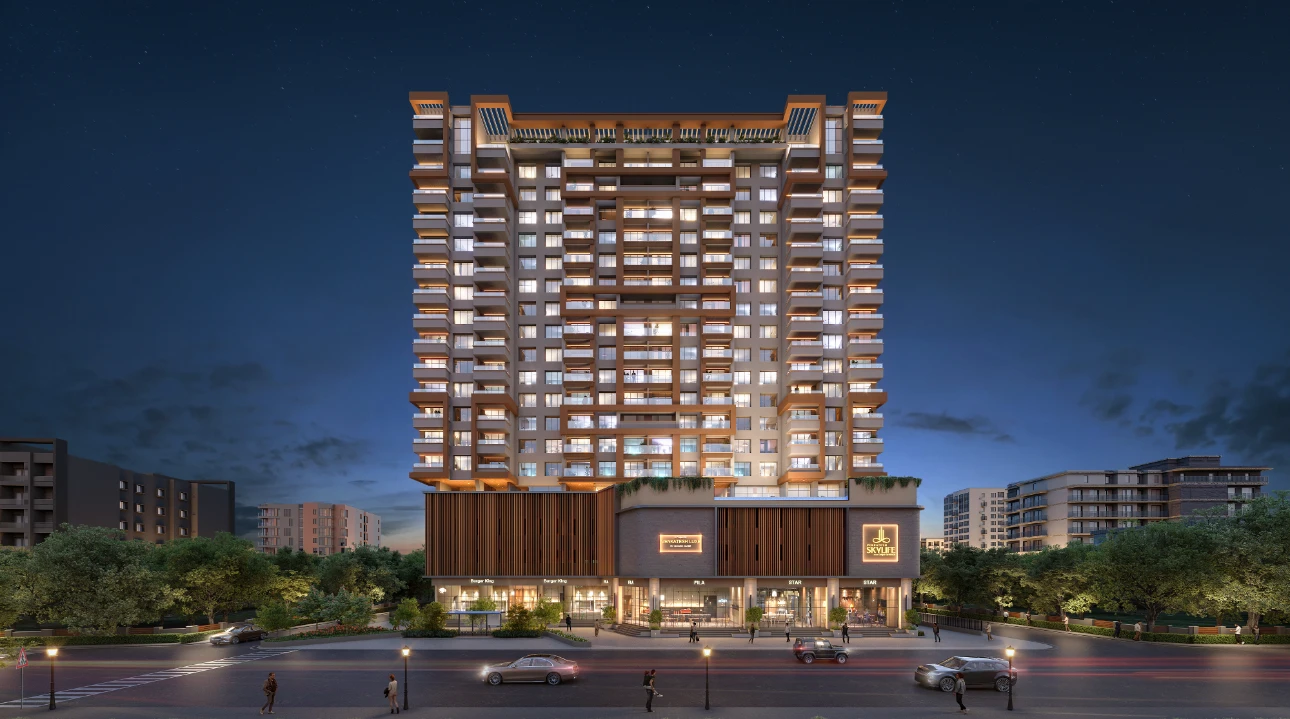 Front elevation night view